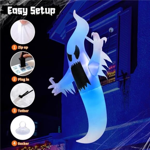 6 FT Halloween Inflatables Ghost Outdoor Window Decorations Blow Up Yard - Picture 5 of 7